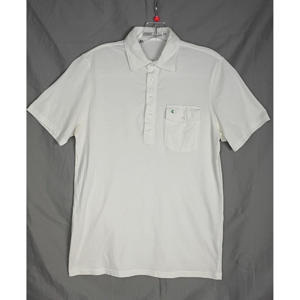 Criquet Men's Polo The Player Shirt Organic Cotton Knit Short Sleeve Sz S White